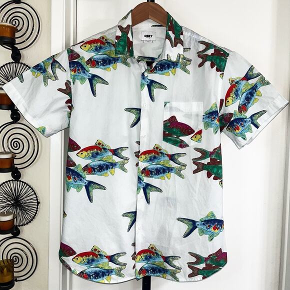 Obey Other - OBEY Organic Cotton Button Front Goldfish Shirt -Multicolor, Size M